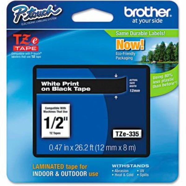 Brother Brother® P-Touch® TZe Labeling Tape, 1/2"W, White on Black TZE335